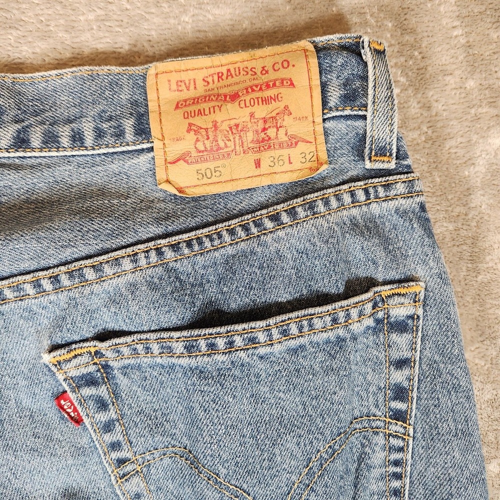 Vintage Levi's Jeans 505 Men's 34X31 (Tag 36X32) Blue Regular Straight Cotton - Picture 12 of 14
